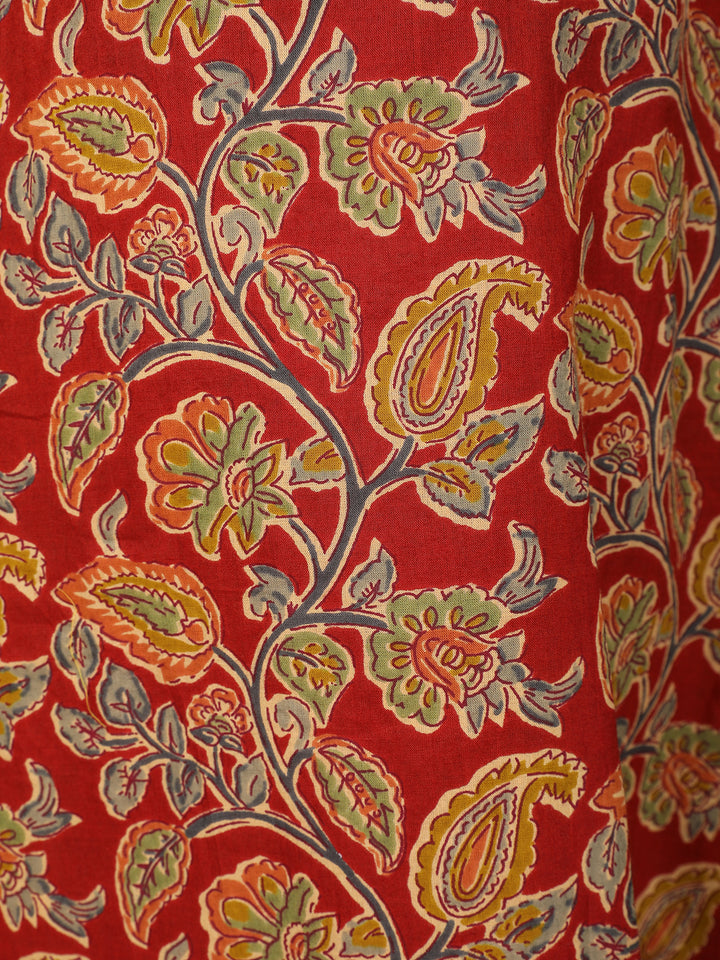 Red Floral Designed Cotton Salwar Suit - Diadem