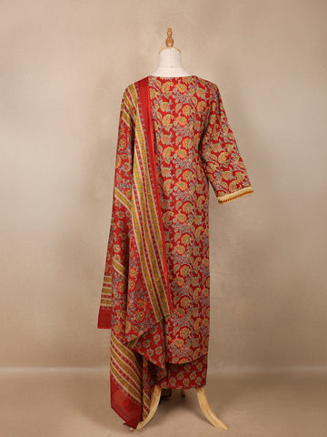Red Floral Designed Cotton Salwar Suit - Diadem