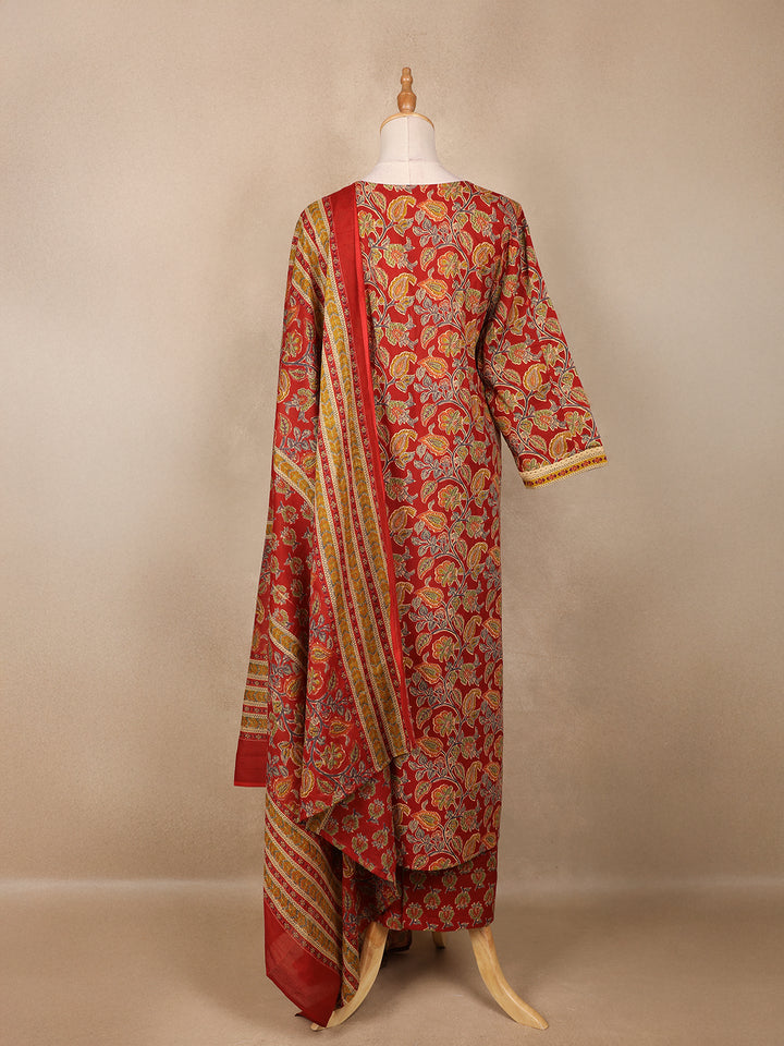 Red Floral Designed Cotton Salwar Suit - Diadem