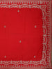 Red Floral Designed Satin Fancy Saree - Diadem