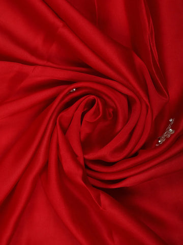 Red Floral Designed Satin Fancy Saree - Diadem