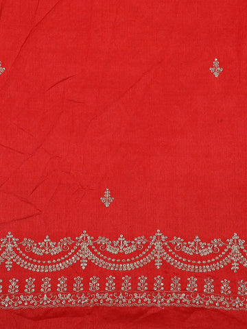 Red Floral Designed Satin Fancy Saree - Diadem