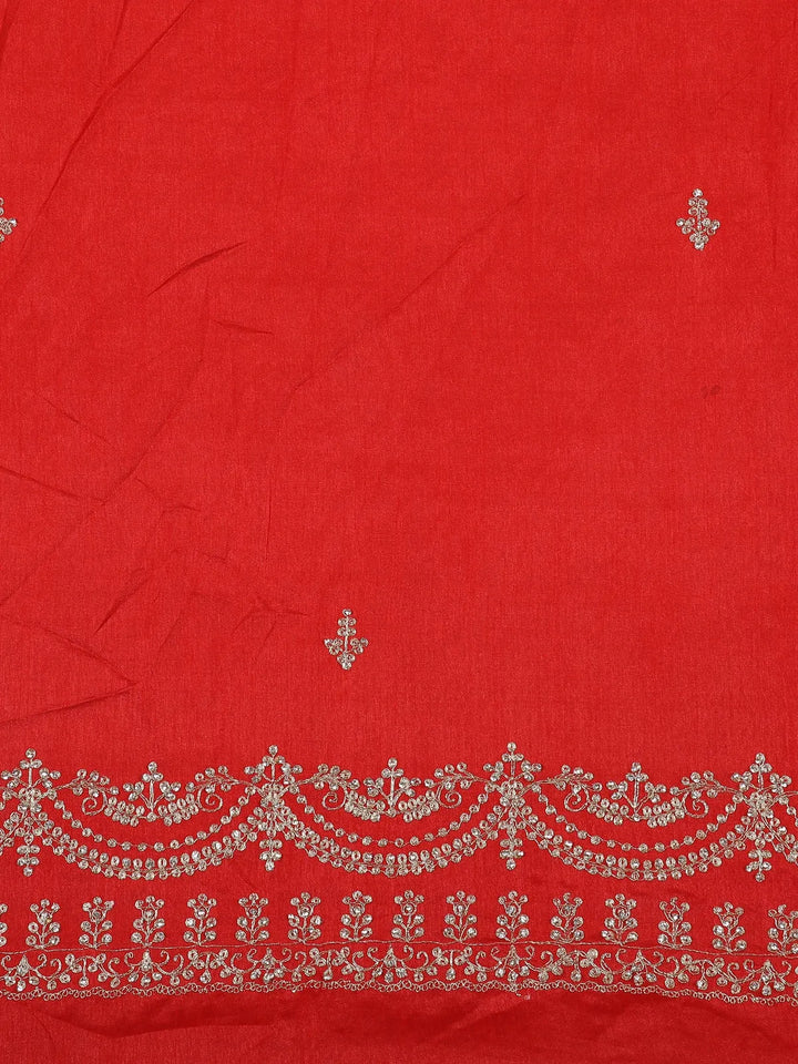 Red Floral Designed Satin Fancy Saree - Diadem