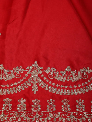 Red Floral Designed Satin Fancy Saree - Diadem
