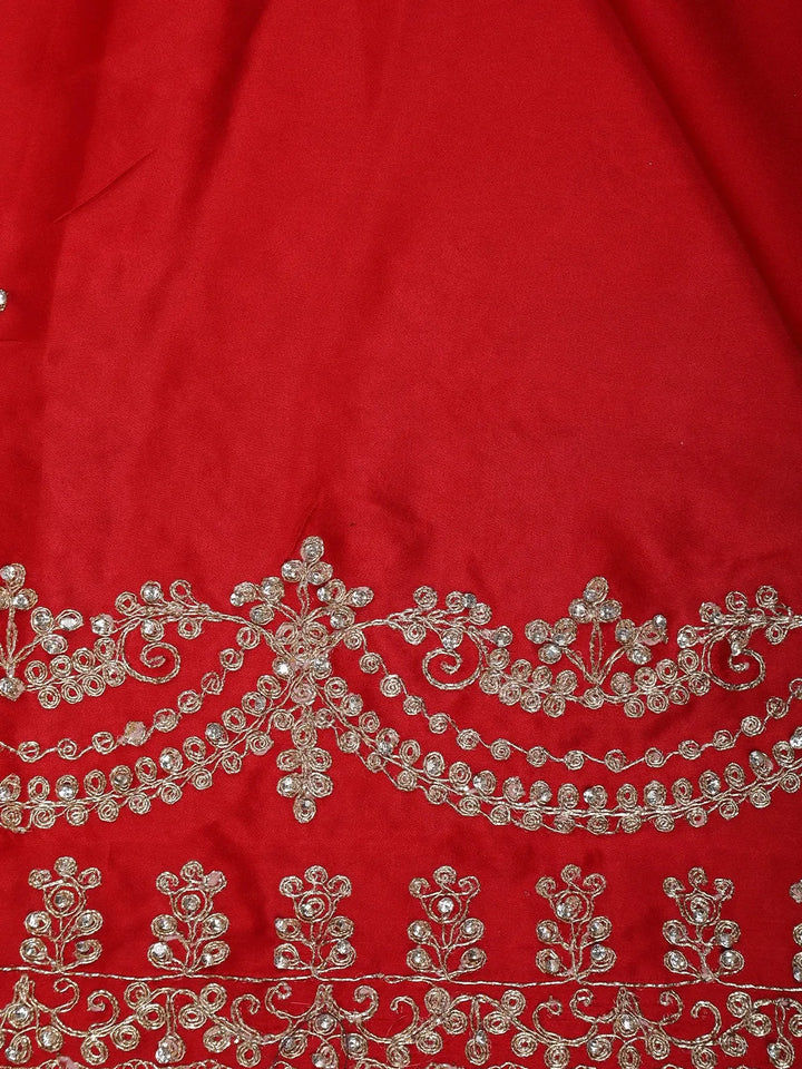 Red Floral Designed Satin Fancy Saree - Diadem