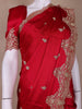 Red Floral Designed Satin Saree