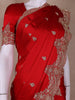 Red Floral Designed Satin Saree - Diadem