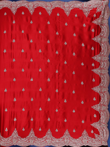 Red Floral Designed Satin Saree - Diadem