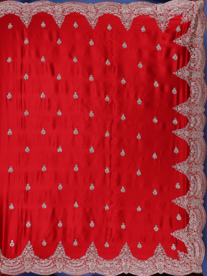 Red Floral Designed Satin Saree - Diadem
