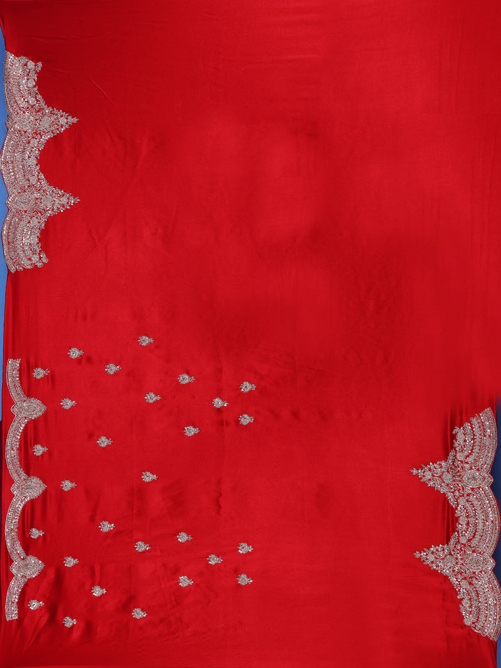 Red Floral Designed Satin Saree - Diadem