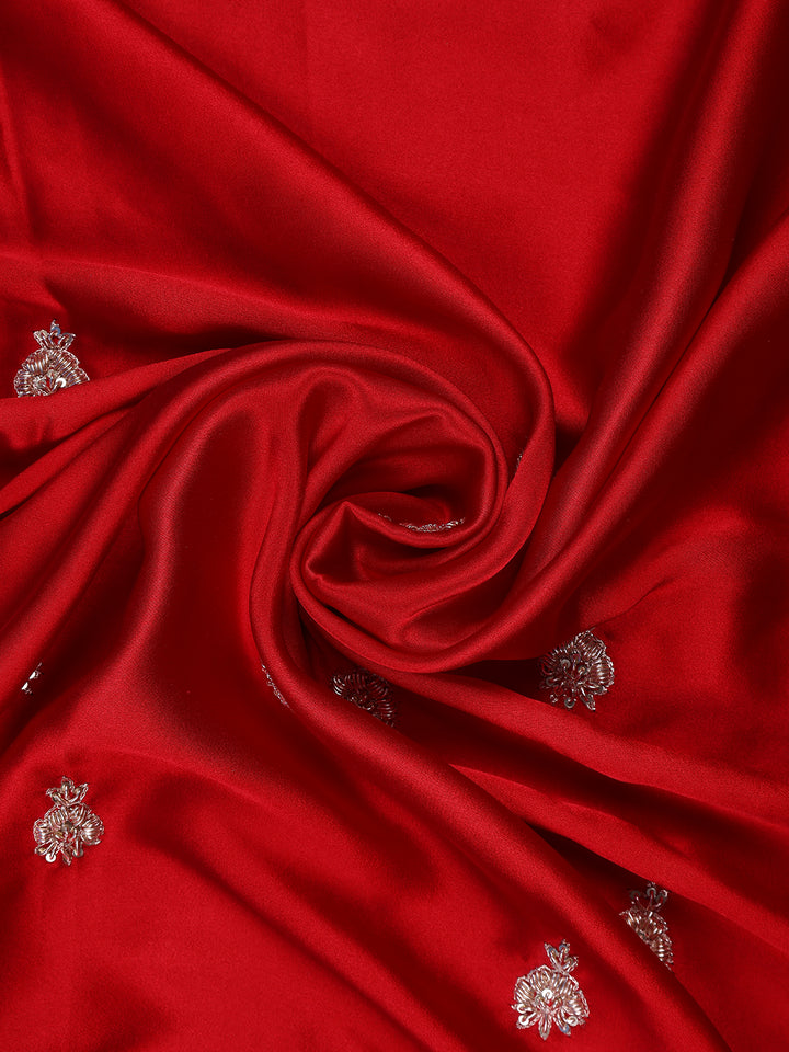Red Floral Designed Satin Saree - Diadem