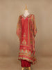 Red Floral Designed Semi Silk Kaftan Suit