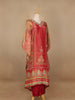 Red Floral Designed Semi Silk Kaftan Suit