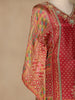 Red Floral Designed Semi Silk Kaftan Suit