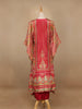 Red Floral Designed Semi Silk Kaftan Suit