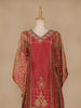 Red Floral Designed Semi Silk Kaftan Suit