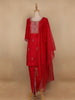 Red Floral Designed Semi Silk Salwar Suit - Diadem