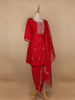 Red Floral Designed Semi Silk Salwar Suit - Diadem