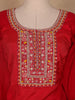 Red Floral Designed Semi Silk Salwar Suit - Diadem