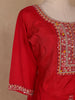 Red Floral Designed Semi Silk Salwar Suit - Diadem
