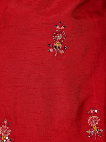 Red Floral Designed Semi Silk Salwar Suit - Diadem