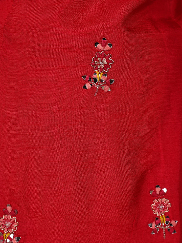 Red Floral Designed Semi Silk Salwar Suit - Diadem