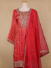 Red Floral Designed Semi Silk Straight Cut Salwar Suit - Diadem