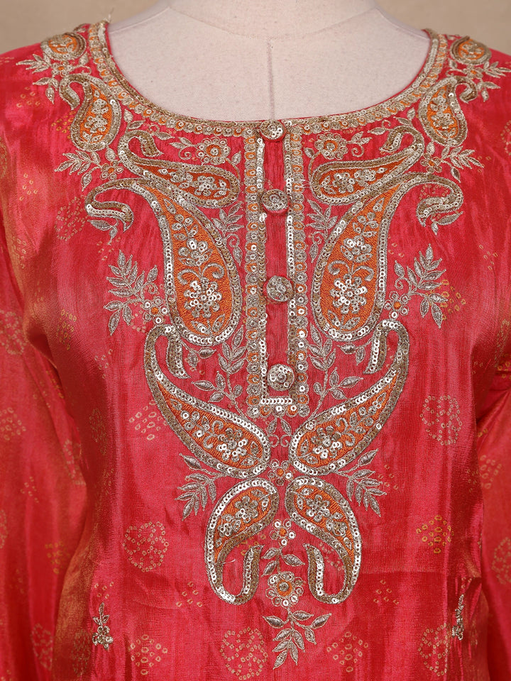 Red Floral Designed Semi Silk Straight Cut Salwar Suit - Diadem