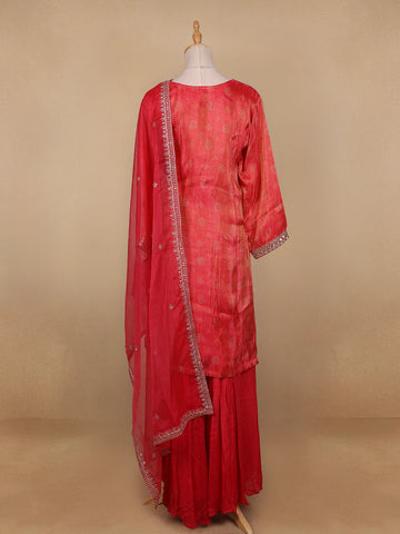 Red Floral Designed Semi Silk Straight Cut Salwar Suit - Diadem