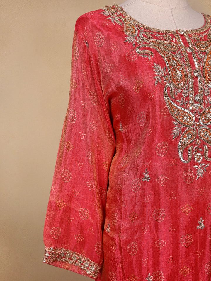 Red Floral Designed Semi Silk Straight Cut Salwar Suit - Diadem