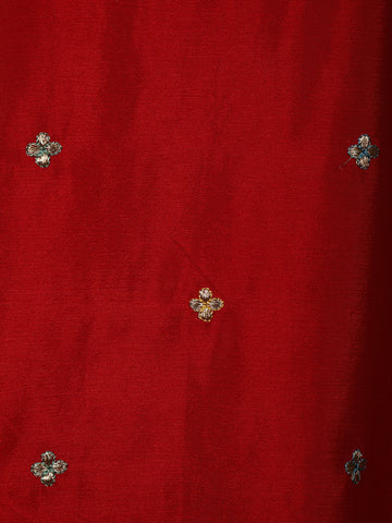 Red Floral Designed Semi Silk Straight Cut Salwar Suit - Diadem