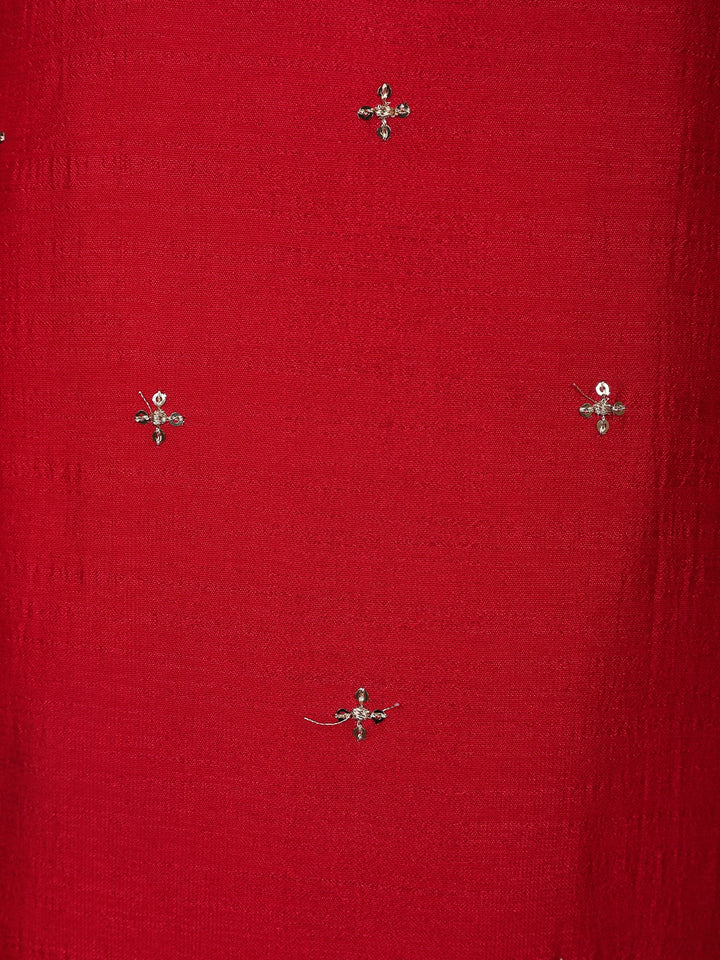 Red Floral Designed Silk Salwar Suit With Dupatta - Diadem