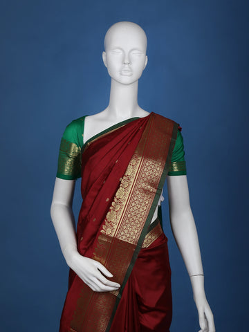 Red Floral Designed Soft Silk Saree - Diadem