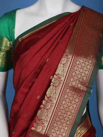 Red Floral Designed Soft Silk Saree - Diadem
