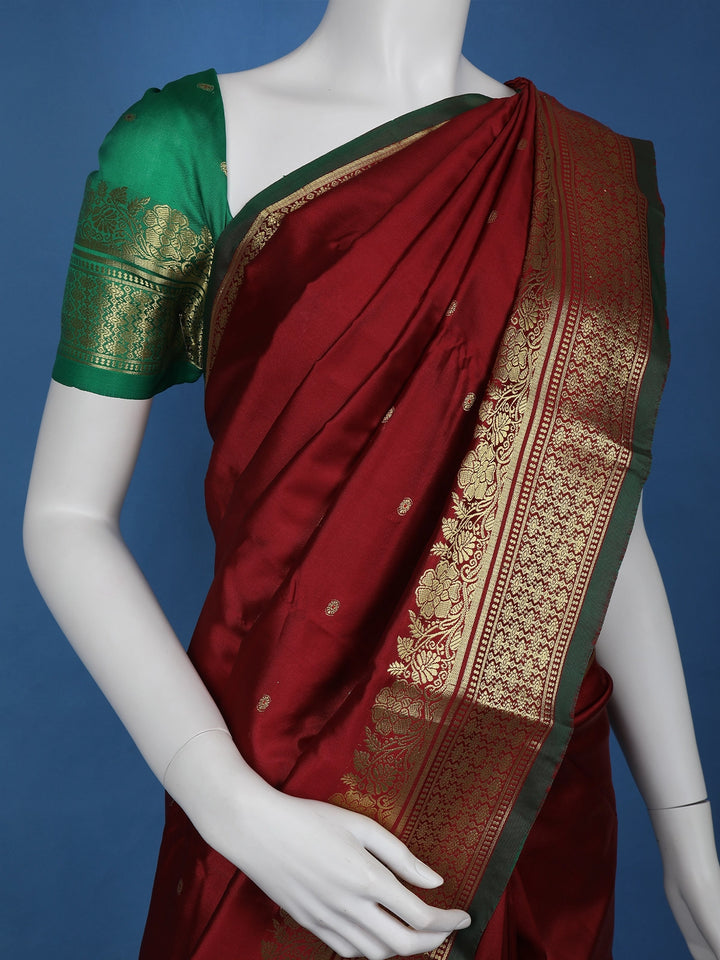 Red Floral Designed Soft Silk Saree - Diadem