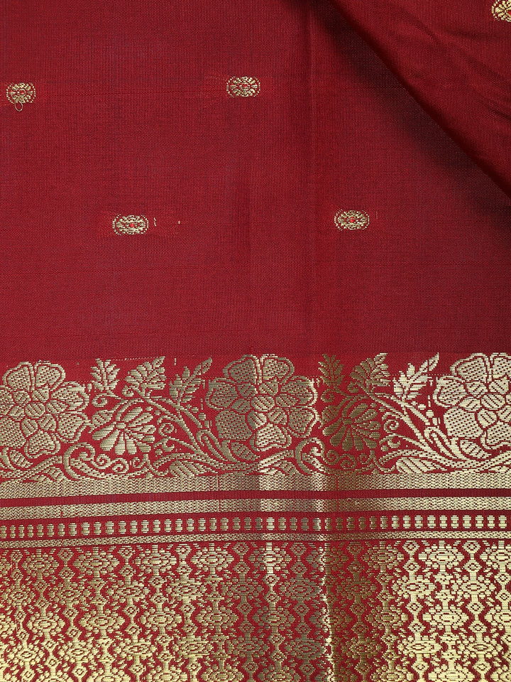 Red Floral Designed Soft Silk Saree - Diadem