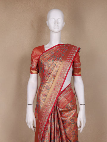 Red Floral Woven Banarasi Silk Saree - Diadem