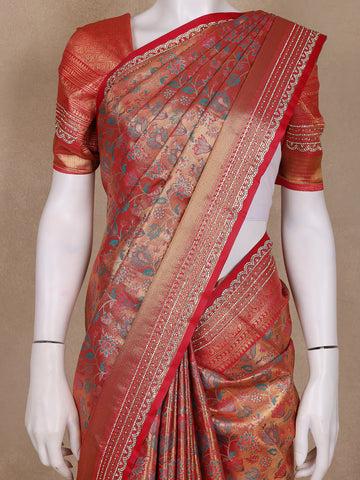 Red Floral Woven Banarasi Silk Saree - Diadem
