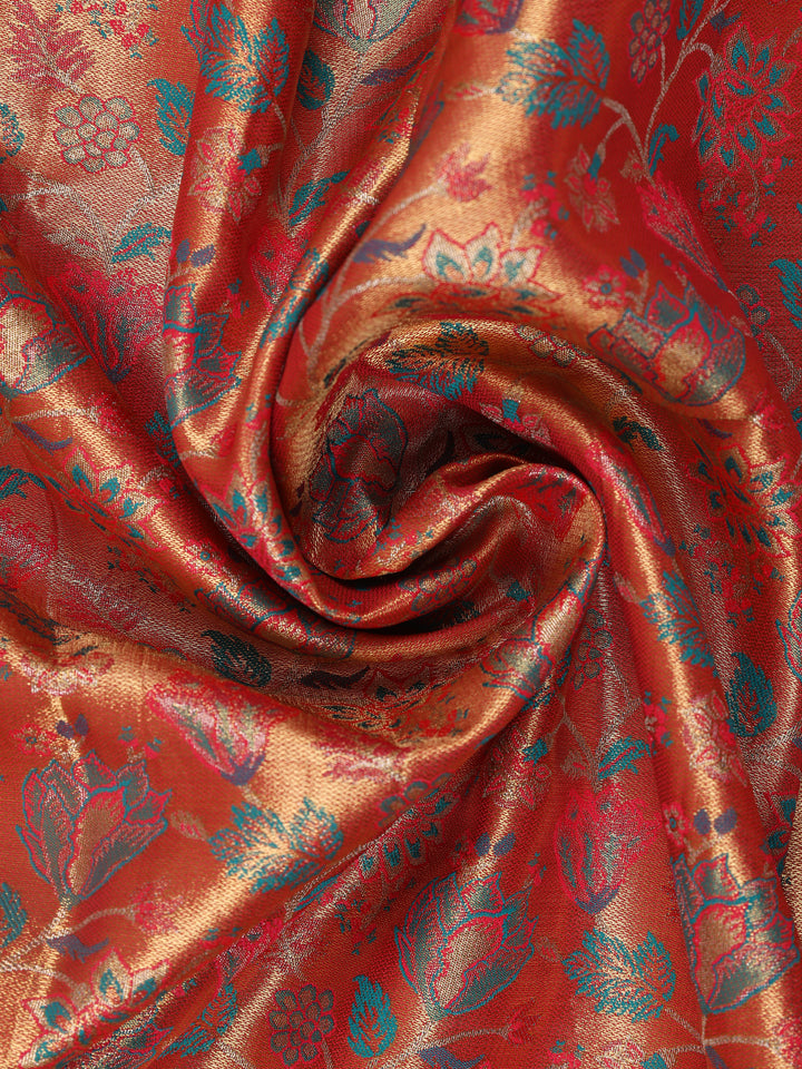 Red Floral Woven Banarasi Silk Saree - Diadem