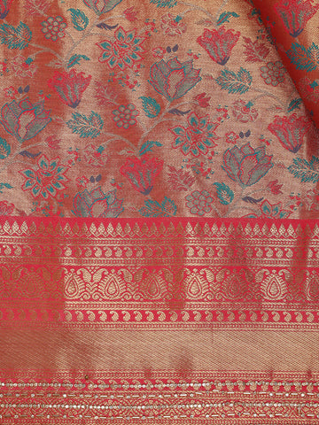 Red Floral Woven Banarasi Silk Saree - Diadem