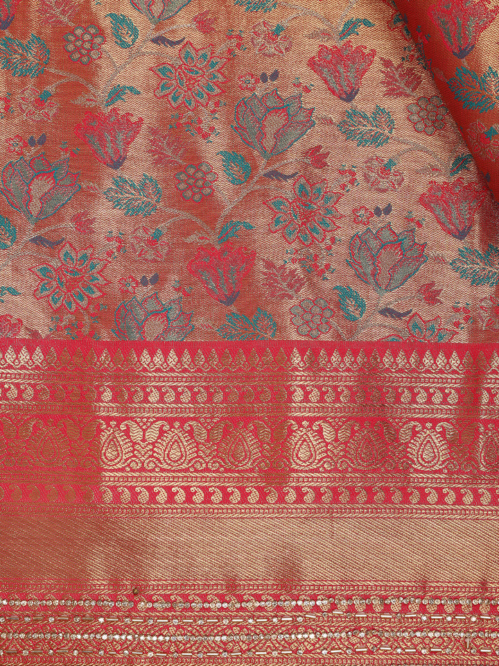 Red Floral Woven Banarasi Silk Saree - Diadem
