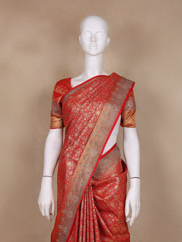 Red Floral Woven Banarasi Silk Saree - Diadem