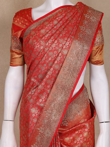 Red Floral Woven Banarasi Silk Saree - Diadem