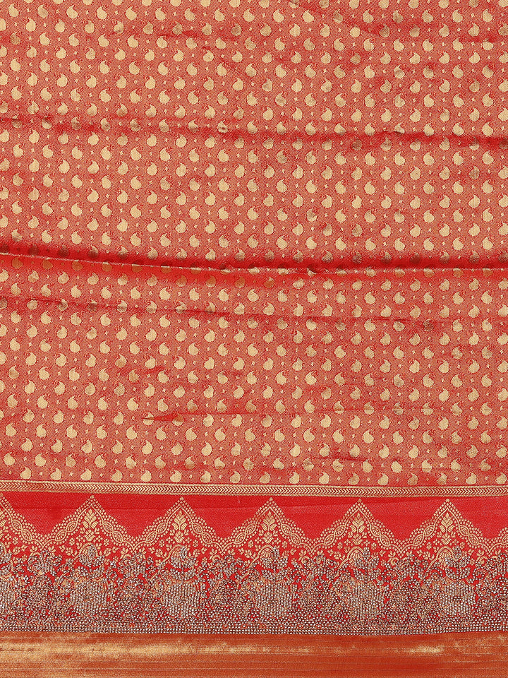 Red Floral Woven Banarasi Silk Saree - Diadem