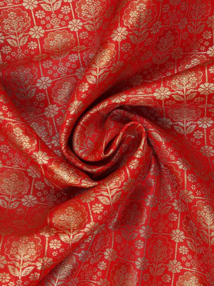 Red Floral Woven Banarasi Silk Saree - Diadem