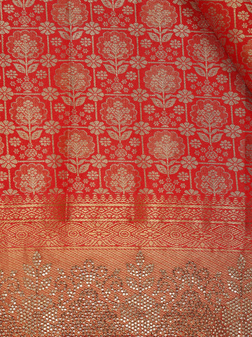 Red Floral Woven Banarasi Silk Saree - Diadem