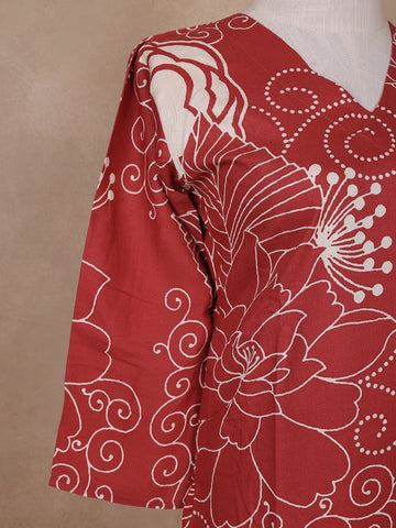 Red Floral Designed Cotton Salwar Suit - Diadem