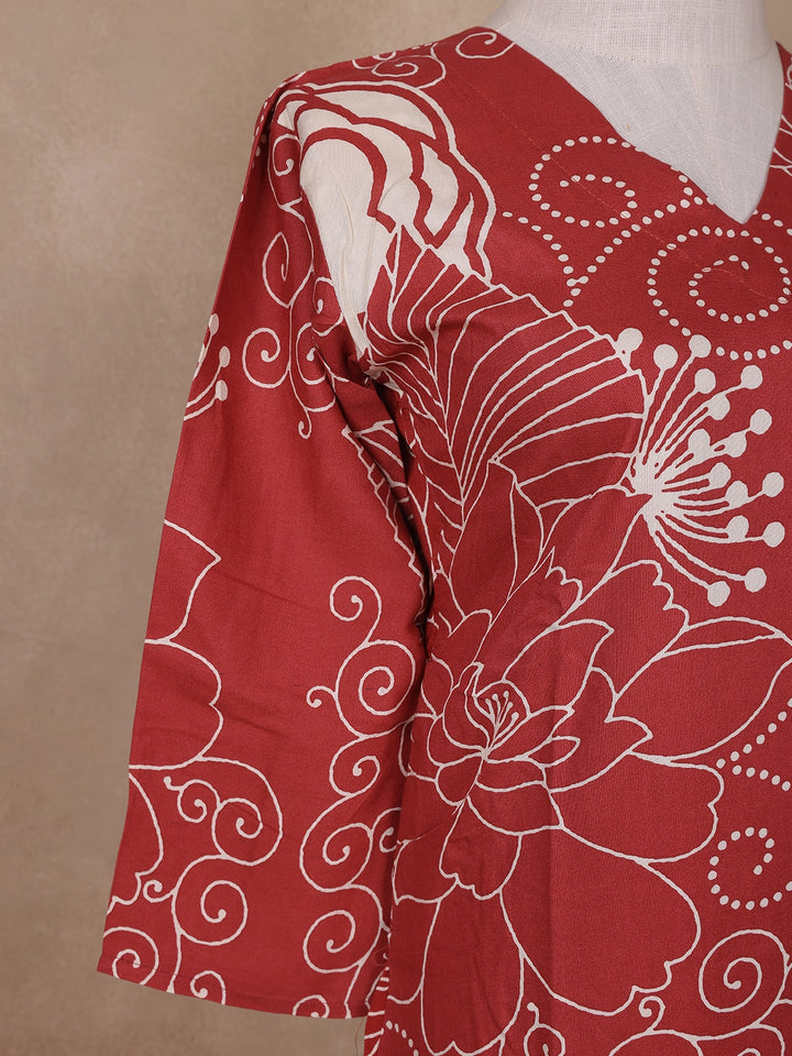 Red Floral Designed Cotton Salwar Suit - Diadem