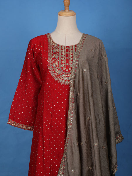 Red Floral Embroidered Georgette Salwar Suit - Diadem