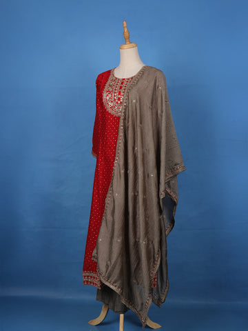 Red Floral Embroidered Georgette Salwar Suit - Diadem